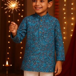 Boys Cotton Printed Kurta Pajama Set – Traditional Ethnic Wear for Kids | Stylish Festival & Party Dress (2-10 Years)
