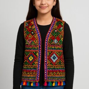 Girl's Kutchi Mirror Work Ethnic Waist Coat – Traditional Embroidered Koti for Navratri/Rajasthani Festivals Multicolour