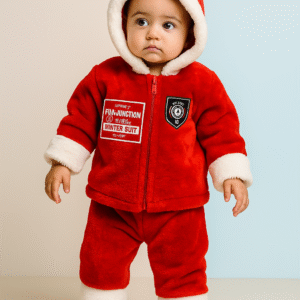 Premium Red Velvet Winter Suit for Baby Boys & Girls (6–12 Months) | Soft Fur Hooded Jacket & Pant Set | Warm Santa Style Baby Winter Dress