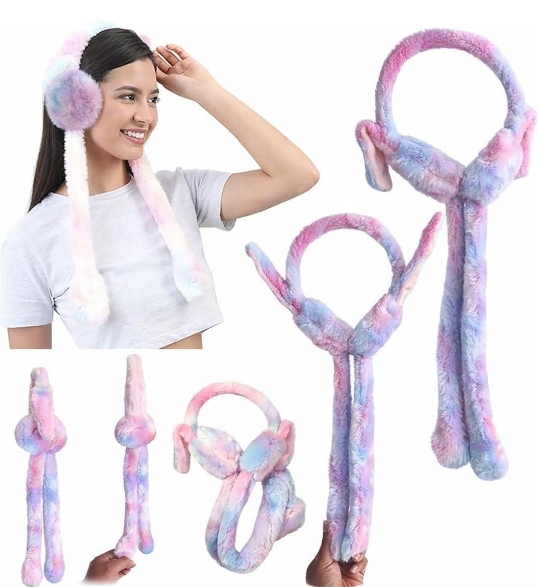 Soft Plush Earmuffs with Long Ties | Cute & Lightweight Fashion Ear Accessory for Girls | Random Color – by SHREE SADGURU MARKET™ - Image 3