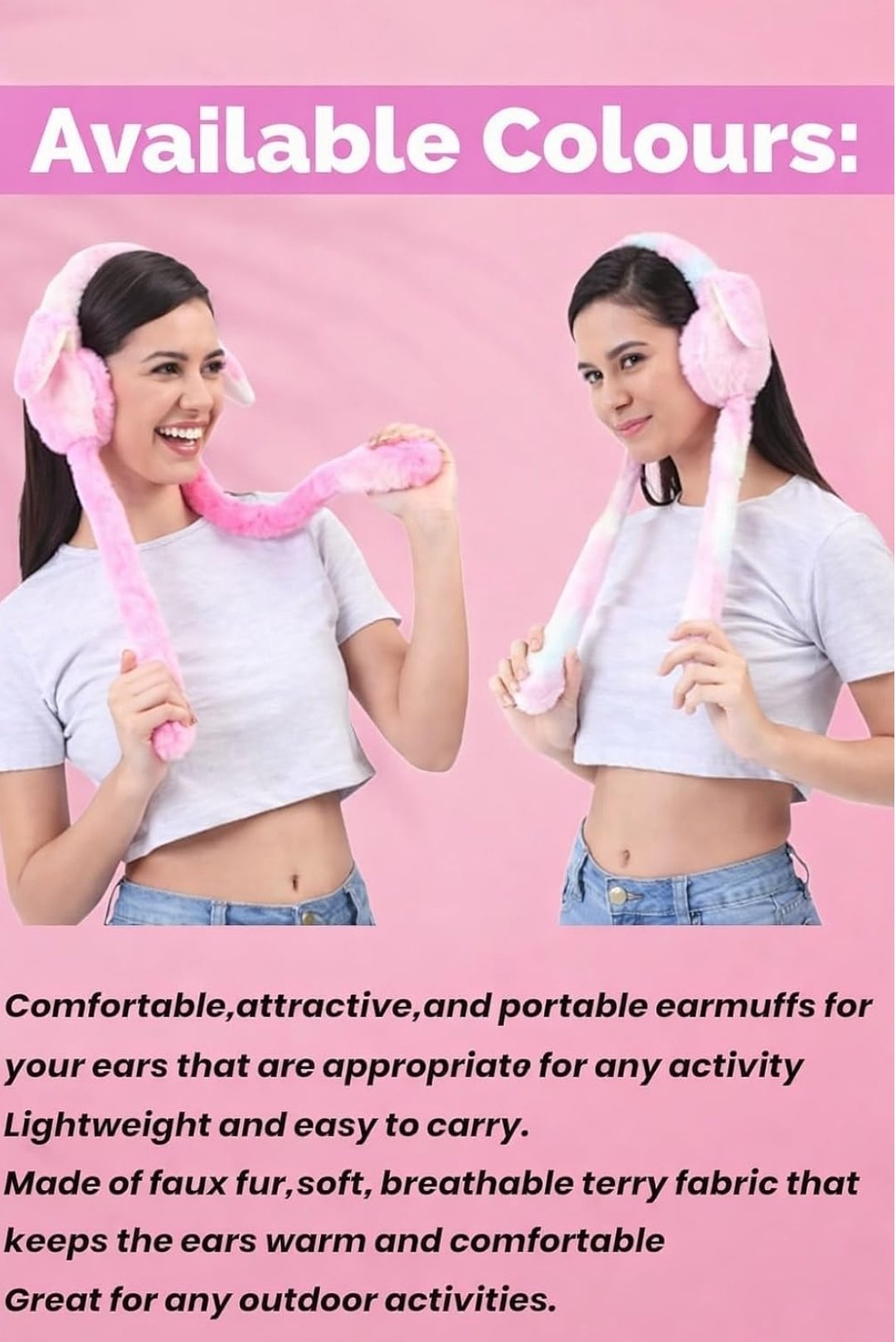 Soft Plush Earmuffs with Long Ties | Cute & Lightweight Fashion Ear Accessory for Girls | Random Color – by SHREE SADGURU MARKET™ - Image 4